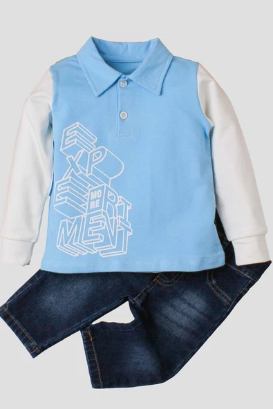 Erkek Bebek Polo Takım Kot Pantolon Üst İkili Takım - 12