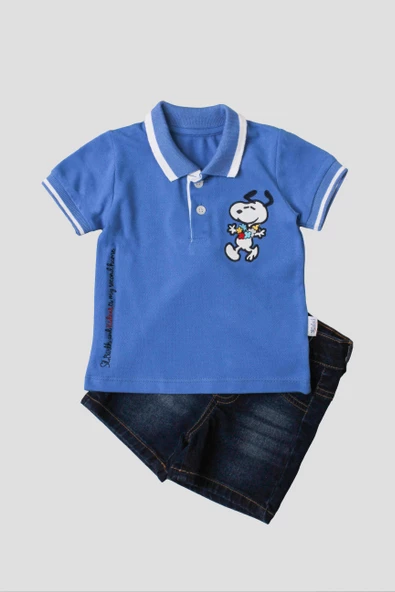 Erkek bebek pamuklu polo takım pantolon üst ikili takım düğün doğum günü nişan nikah bayram ürün görseli