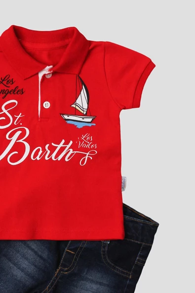 Erkek bebek pamuklu polo takım pantolon üst ikili takım düğün doğum günü nişan nikah bayram - Resim 3