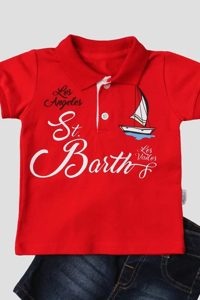 Erkek bebek pamuklu polo takım pantolon üst ikili takım düğün doğum günü nişan nikah bayram - Resim 2