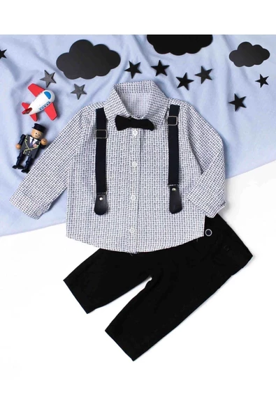 Gömlekli Papyonlu Salopetli Erkek Bebek Takımı Doğum Günü, Düğün, Nişan, Mevlüt