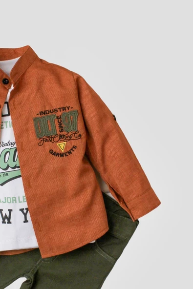 Erkek bebek spor gömlek takım kot pantolon üst sweatshirt üçlü takım pamuklu - 8