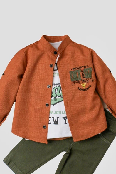 Erkek bebek spor gömlek takım kot pantolon üst sweatshirt üçlü takım pamuklu - 12