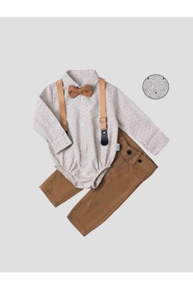 Bebek Takımı Slopet Gömlek Papyon Ayarlana Bilir %100 Pamuklu