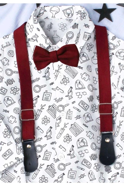 Bebek Gömlek Pantolon Slopetli Papyonlu Takım %100 Pamuklu - 10