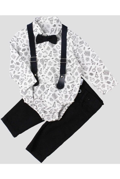 Bebek Gömlek Pantolon Slopetli Papyonlu Takım %100 Pamuklu - 11