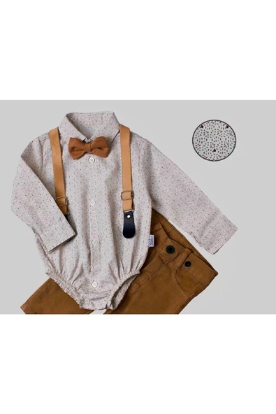 Bebek Takımı Slopet Gömlek Papyon Ayarlana Bilir %100 Pamuklu - 2