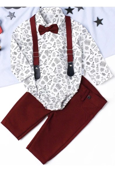 Bebek Gömlek Pantolon Slopetli Papyonlu Takım %100 Pamuklu - 3