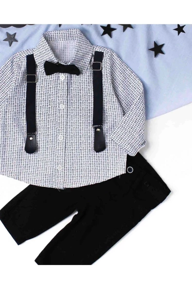 Gömlekli Papyonlu Salopetli Erkek Bebek Takımı Doğum Günü, Düğün, Nişan, Mevlüt - 3