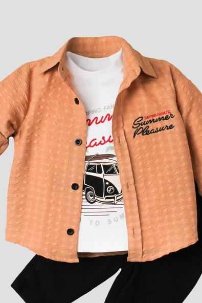 Erkek Bebek Spor Gömlek Takım Pantolon Üst Sweatshirt Üçlü TakIm Pamuklu Takım - 7