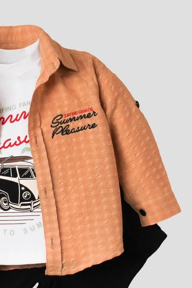 Erkek Bebek Spor Gömlek Takım Pantolon Üst Sweatshirt Üçlü TakIm Pamuklu Takım - 9