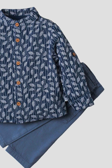 Erkek spor gömlek takım organik desenli alt üst gömlek bebek üçlü takımı - 8