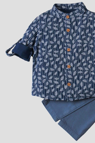 Erkek spor gömlek takım organik desenli alt üst gömlek bebek üçlü takımı - 12