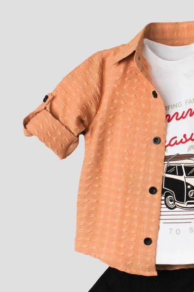 Erkek Bebek Spor Gömlek Takım Pantolon Üst Sweatshirt Üçlü TakIm Pamuklu Takım - 3