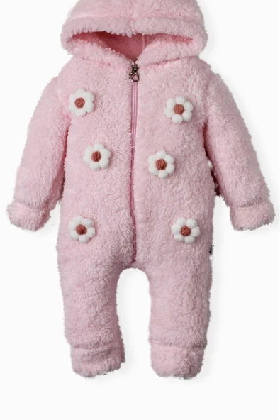 Kışlık tatlı peluş pamuklu bebek welsoft kapüşonlu tulum - 7