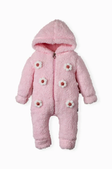 Kışlık tatlı peluş pamuklu bebek welsoft kapüşonlu tulum - 5