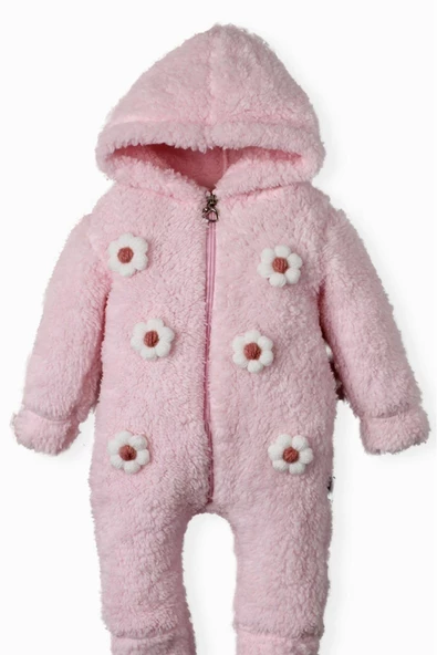 Kışlık tatlı peluş pamuklu bebek welsoft kapüşonlu tulum - 6