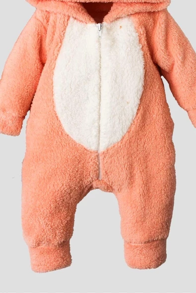 Kışlık Tatlı Peluş Tavşanlı Bebek Welsoft Kapüşonlu Tulum - 3