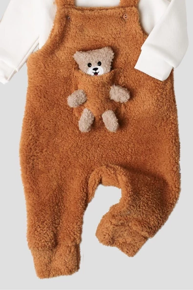 Kışlık Tatlı Peluş İkili Takım Bebek Oyuncaklı Salopet Sweatshirt - 6