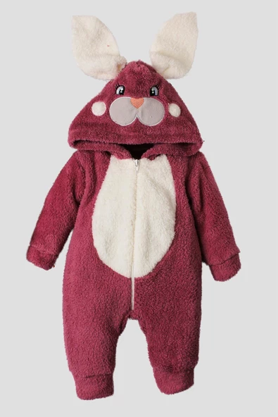 Kışlık Tatlı Peluş Tavşanlı Bebek Welsoft Kapüşonlu Tulum - 4
