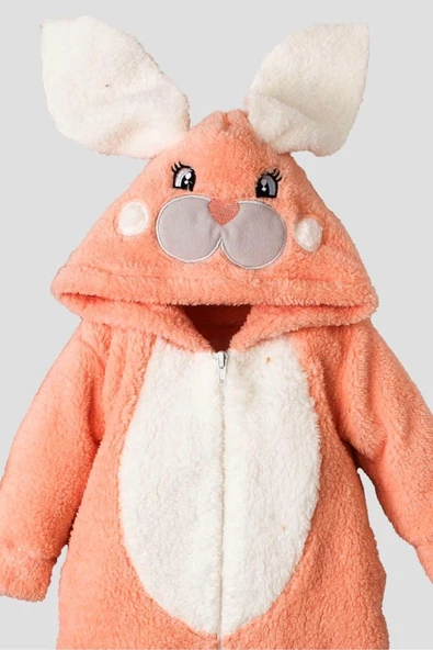 Kışlık Tatlı Peluş Tavşanlı Bebek Welsoft Kapüşonlu Tulum - 5