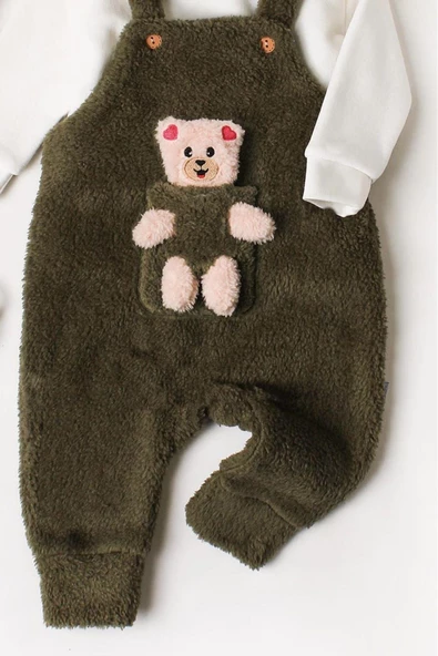 Kışlık Tatlı Peluş İkili Takım Bebek Oyuncaklı Salopet Sweatshirt - 12