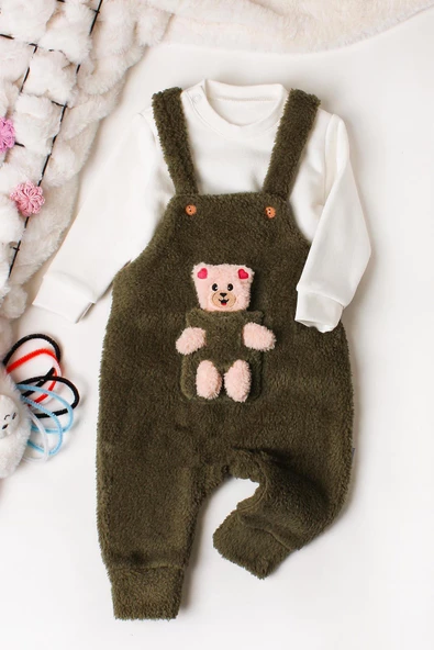 Kışlık Tatlı Peluş İkili Takım Bebek Oyuncaklı Salopet Sweatshirt - 10