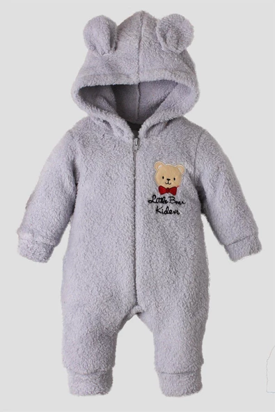 Tatlı peluş ayıcıklı kapüşonlu bebek tulum - 9