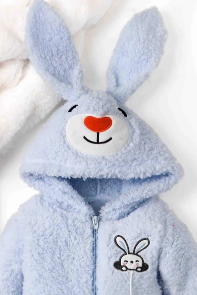 Tatlı peluş welsoft tavşan ve havuç detaylı kapüşonlu bebek tulum - 6