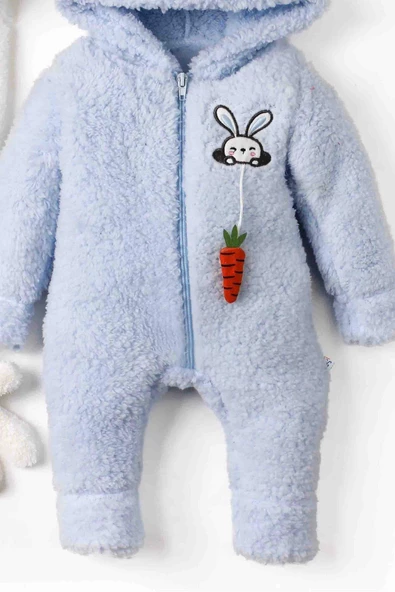 Tatlı peluş welsoft tavşan ve havuç detaylı kapüşonlu bebek tulum - 12
