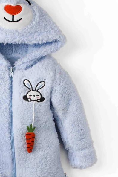 Tatlı peluş welsoft tavşan ve havuç detaylı kapüşonlu bebek tulum - 11
