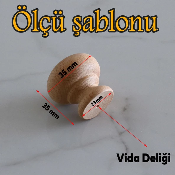 Ahşap Topaç Düğme Kulp Tek Vidalı Çekmece Mutfak Mobilya Dolabı Dolap Kulpu Kulbu Kulpları - 2