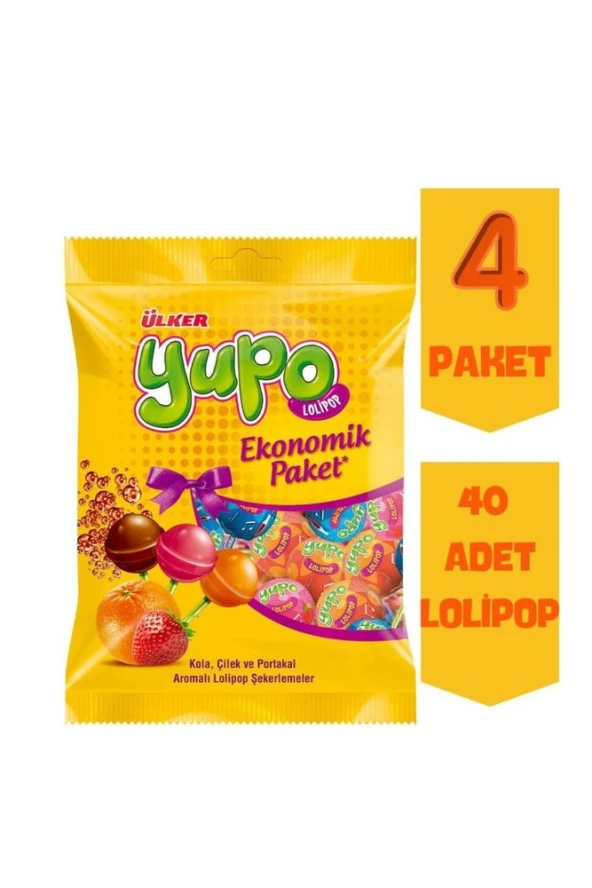 Yupo Lolipop Ekonomik Paket Kola Çilek Portakal Aromalı 11gr X 40 Adet Lolipop