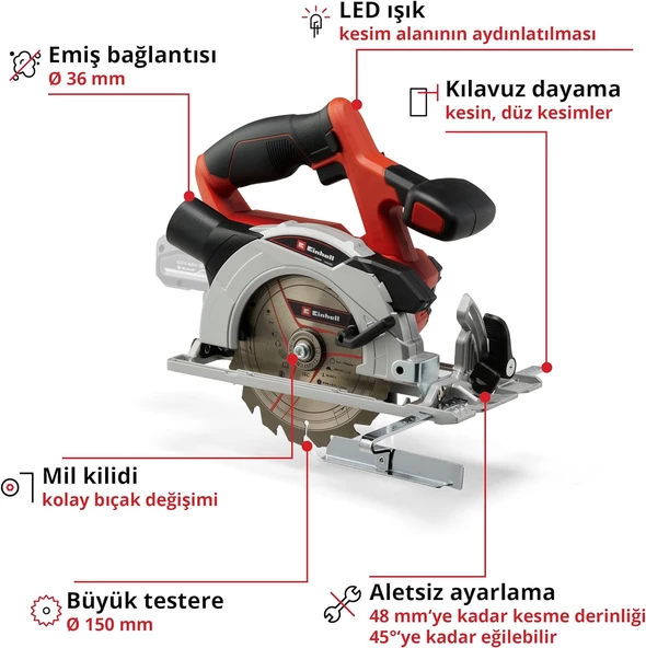 Einhell TE-CS 18/150 Li - Solo, Akülü Daire Testere - 4331220 - 2