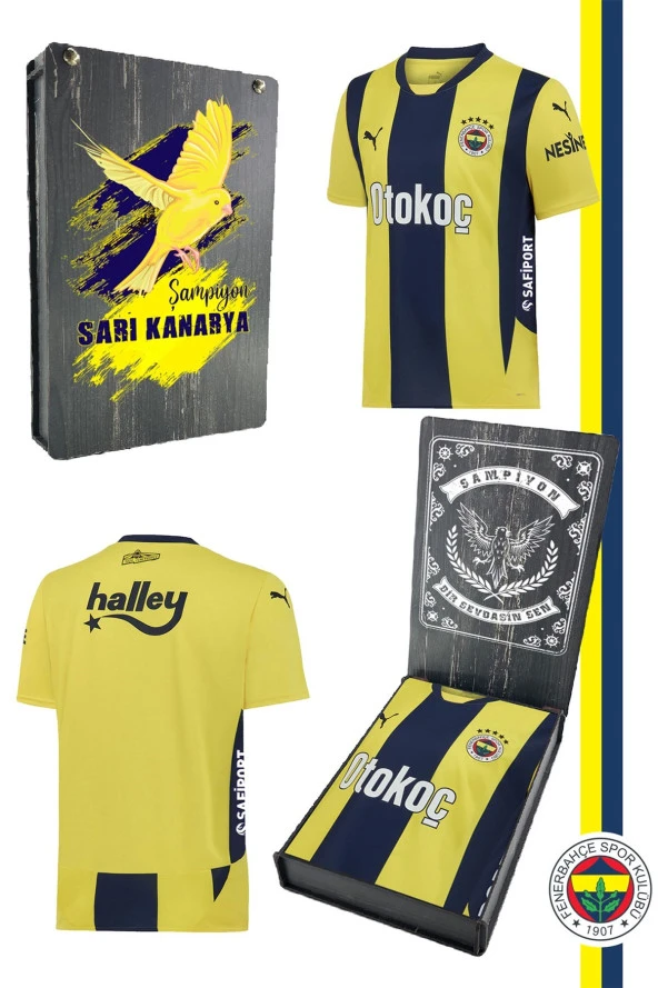 Fenerbahçe Orijinal Unisex 24-25 Yeni Sezon Çubuklu Çocuk Forma Kanarya Baskılı Hediyelik Kutulu