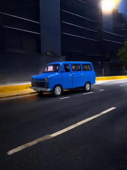 Nostaljik Metal Çek Bırak Ford Sesli ve Işıklı Minibüs Mavi ( 1/36 Ölçek ) - 6