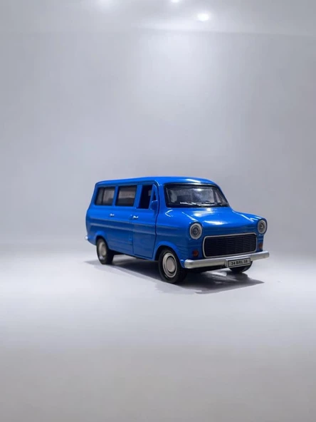 Nostaljik Metal Çek Bırak Ford Sesli ve Işıklı Minibüs Mavi ( 1/36 Ölçek ) - 2