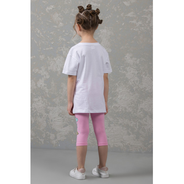 Pembe Desenli Kız Çocuk Taytlı Kısa Kollu Takım - 3