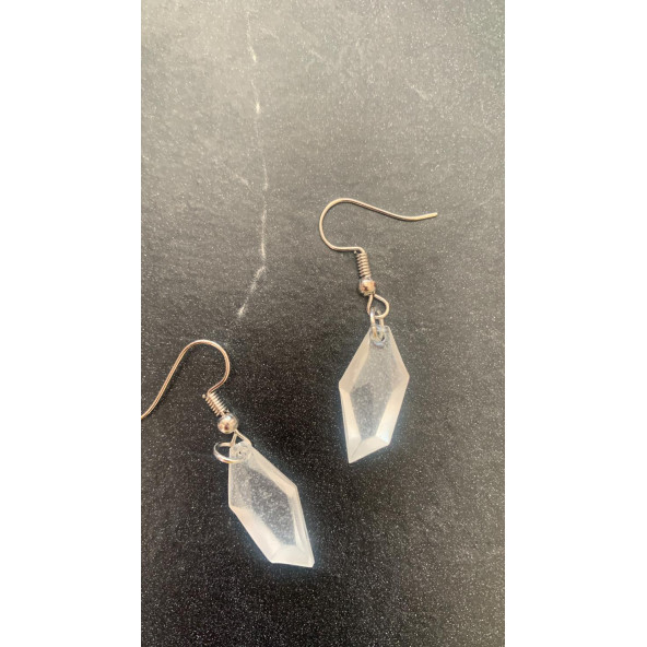 Şeffaf Renk Gece Mavi Neon Olan Kristal Şekilli Gümüş Aksesuarlı Küpe Epoksi El Yapımı Hediyelik - Resim 4