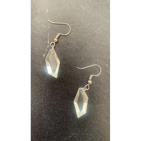 Şeffaf Renk Gece Mavi Neon Olan Kristal Şekilli Gümüş Aksesuarlı Küpe Epoksi El Yapımı Hediyelik - Resim 5