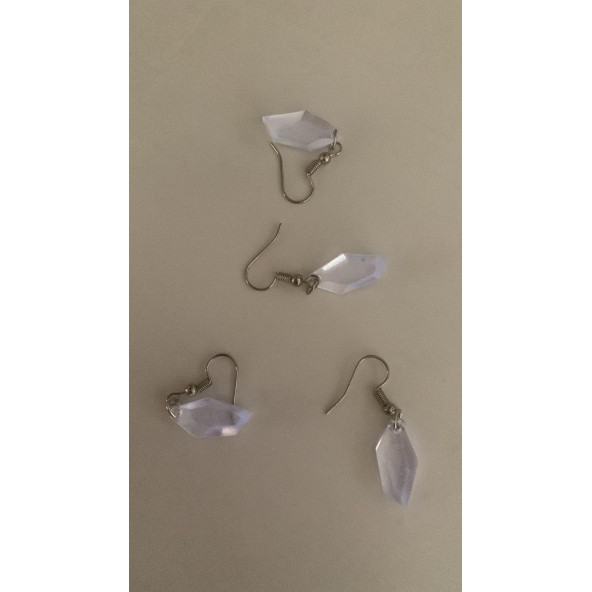 Şeffaf Renk Gece Mavi Neon Olan Kristal Şekilli Gümüş Aksesuarlı Küpe Epoksi El Yapımı Hediyelik - Resim 6