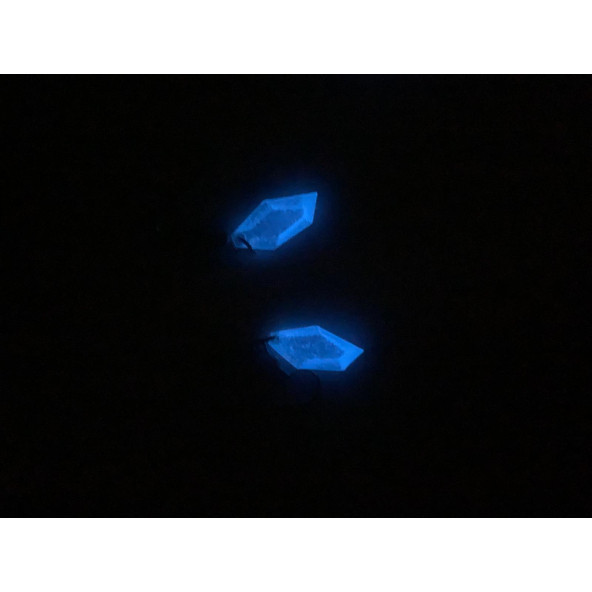 Şeffaf Renk Gece Mavi Neon Olan Kristal Şekilli Gümüş Aksesuarlı Küpe Epoksi El Yapımı Hediyelik - Resim 7