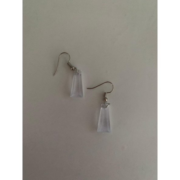 Şeffaf Renk Gece Mavi Neon Olan Piramit Şekilli Gümüş Aksesuarlı Küpe Epoksi El Yapımı Hediyelik - Resim 3