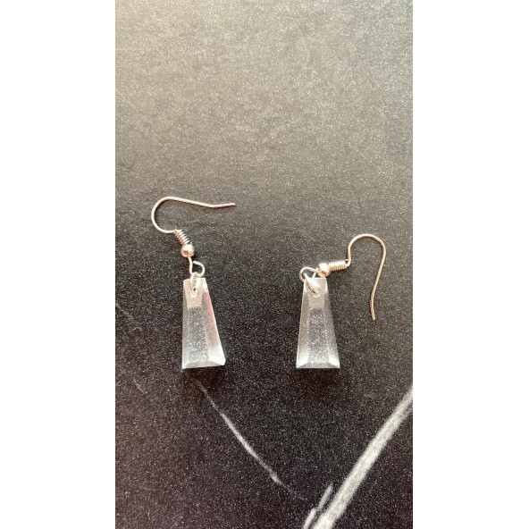 Şeffaf Renk Gece Mavi Neon Olan Piramit Şekilli Gümüş Aksesuarlı Küpe Epoksi El Yapımı Hediyelik - Resim 5