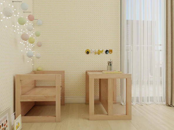 Dönüştürülebilir Ahşap Masa/Sandalye - Resim 3