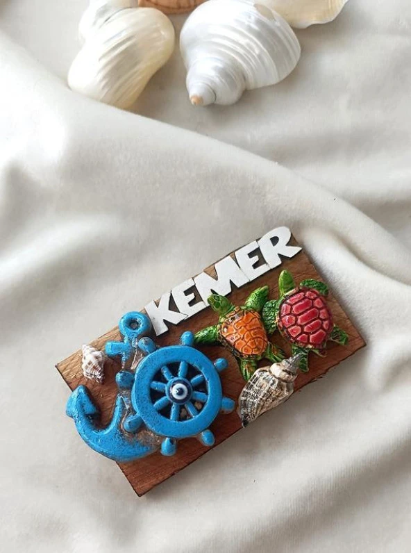 Kemer Yazılı Nazar Kaplumbağa Deniz Kabuğu Ahşap Mıknatıslı Magnet Buzdolabı Süsü ürün görseli