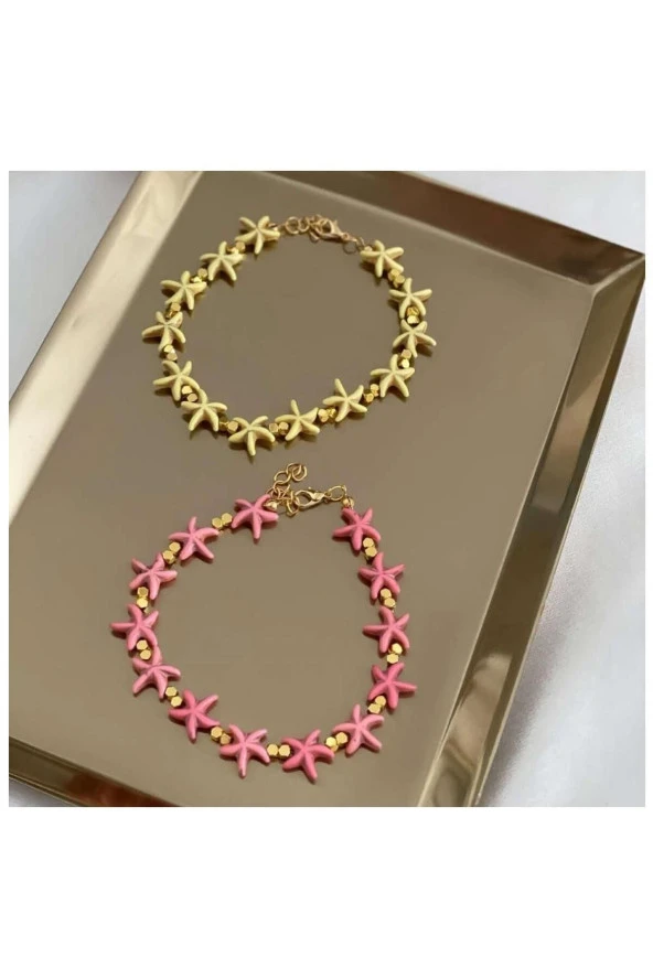 Pembe & Ekru Renk İkili Kadın Bileklik & halhal