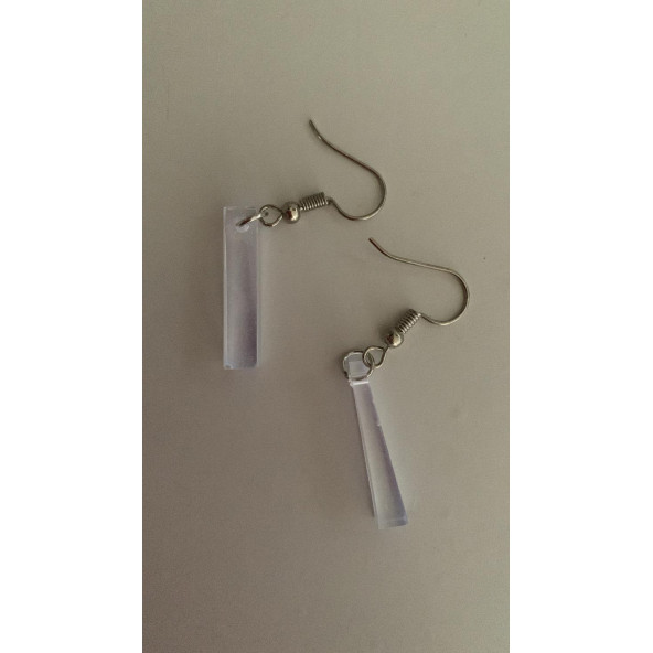 Şeffaf Renk Gece Mavi Neon Olan Çubuk Şekilli Gümüş Aksesuarlı Küpe Epoksi El Yapımı Hediyelik - Resim 2