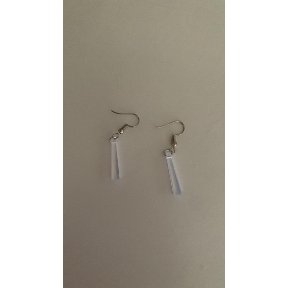 Şeffaf Renk Gece Mavi Neon Olan Çubuk Şekilli Gümüş Aksesuarlı Küpe Epoksi El Yapımı Hediyelik - Resim 4