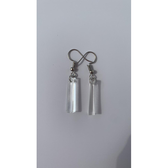 Şeffaf Renk Gece Mavi Neon Olan Çubuk Şekilli Gümüş Aksesuarlı Küpe Epoksi El Yapımı Hediyelik - Resim 6